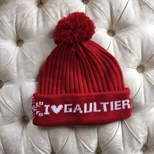 Jean Paul Gaultier red festive beanie